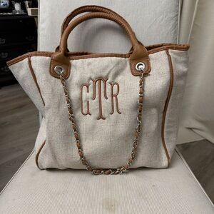 Marley Lilly Tan and Cream Tote Bag with Chain Handles